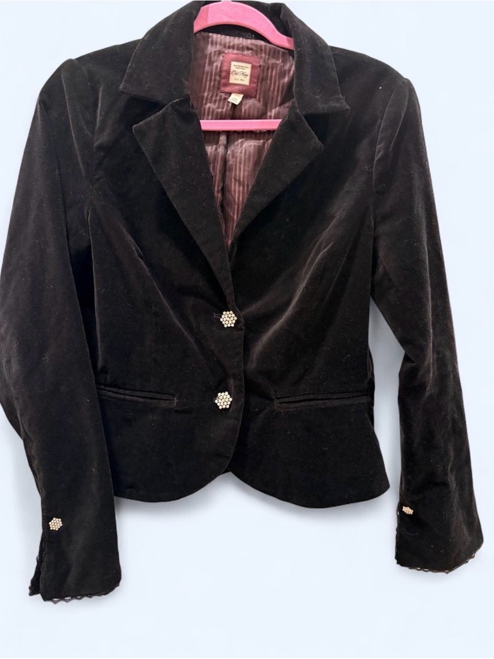Old Navy Black Velvet Blazer with Decorative Button Accents